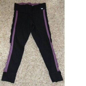Womens Victorias Secret PINK Yoga Pants Medium Black Purple Crop Strappy Legs